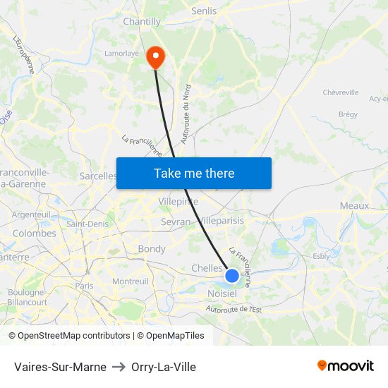 Vaires-Sur-Marne to Orry-La-Ville map