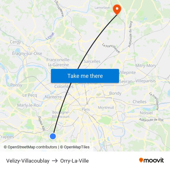 Velizy-Villacoublay to Orry-La-Ville map