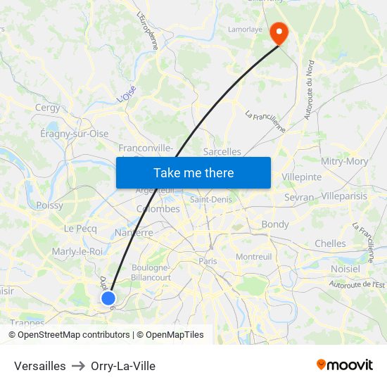 Versailles to Orry-La-Ville map