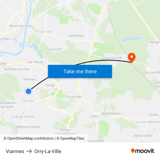 Viarmes to Orry-La-Ville map