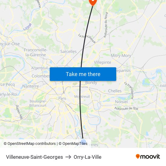 Villeneuve-Saint-Georges to Orry-La-Ville map