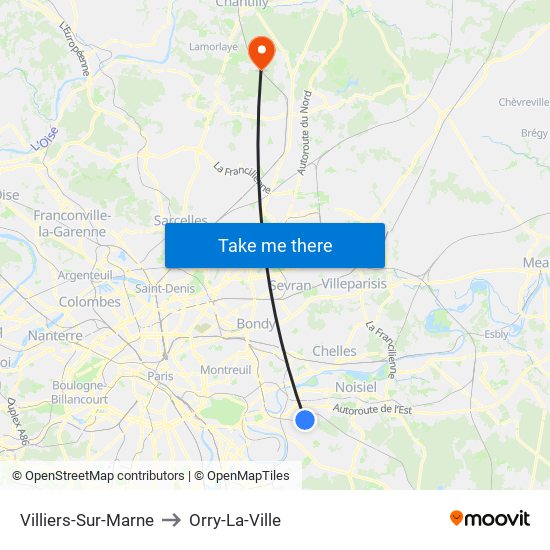 Villiers-Sur-Marne to Orry-La-Ville map