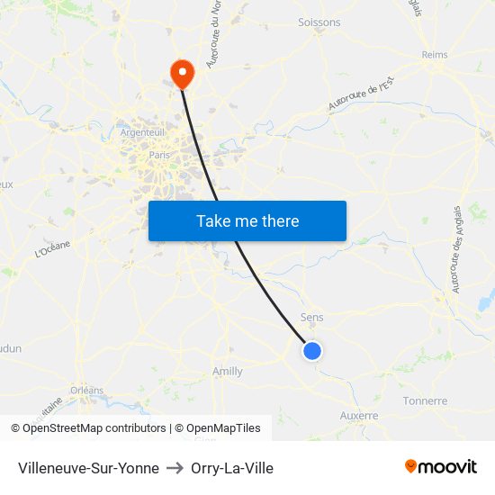 Villeneuve-Sur-Yonne to Orry-La-Ville map