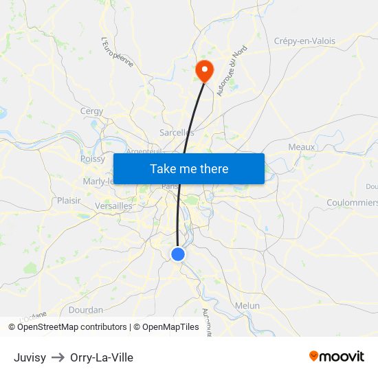 Juvisy to Orry-La-Ville map
