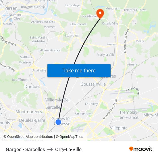 Garges - Sarcelles to Orry-La-Ville map