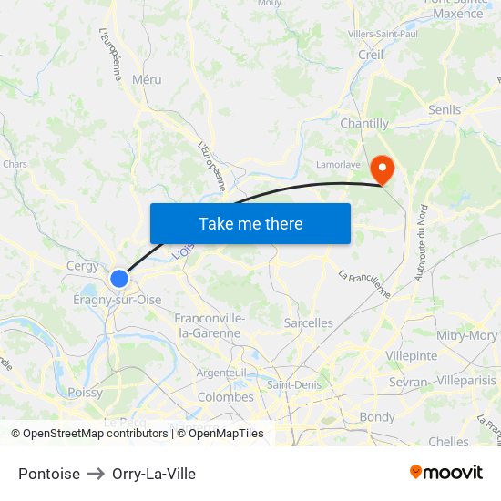 Pontoise to Orry-La-Ville map