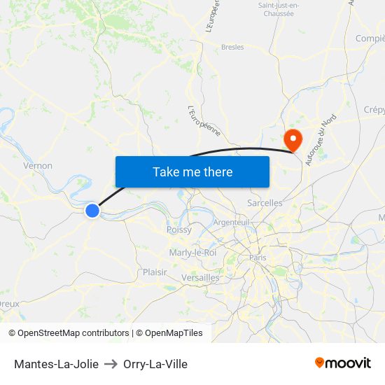 Mantes-La-Jolie to Orry-La-Ville map