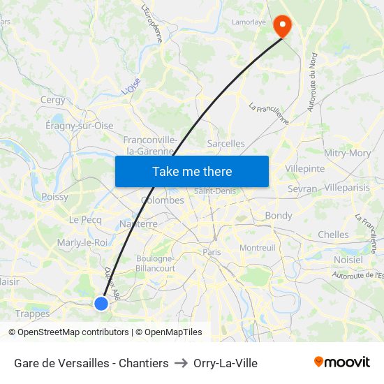 Gare de Versailles - Chantiers to Orry-La-Ville map