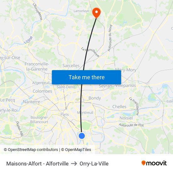 Maisons-Alfort - Alfortville to Orry-La-Ville map