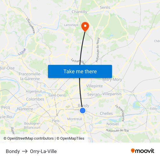 Bondy to Orry-La-Ville map