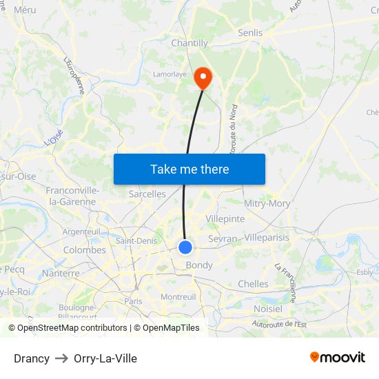 Drancy to Orry-La-Ville map