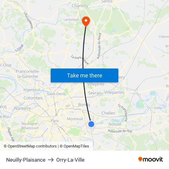 Neuilly-Plaisance to Orry-La-Ville map