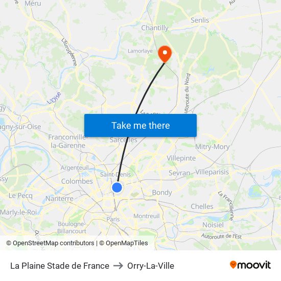 La Plaine Stade de France to Orry-La-Ville map