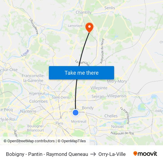 Bobigny - Pantin - Raymond Queneau to Orry-La-Ville map