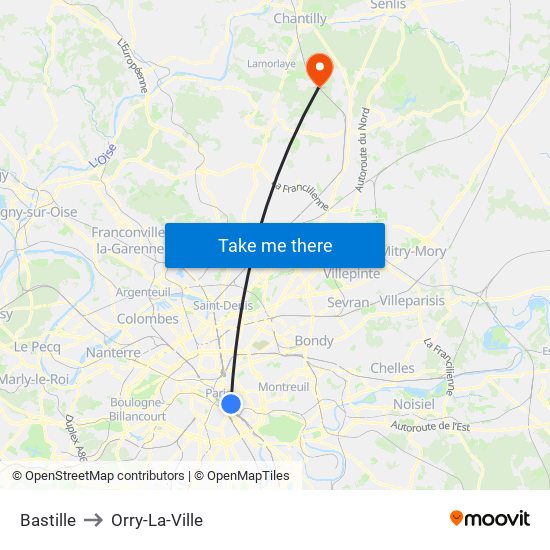 Bastille to Orry-La-Ville map