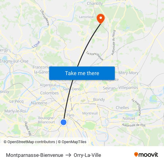 Montparnasse-Bienvenue to Orry-La-Ville map