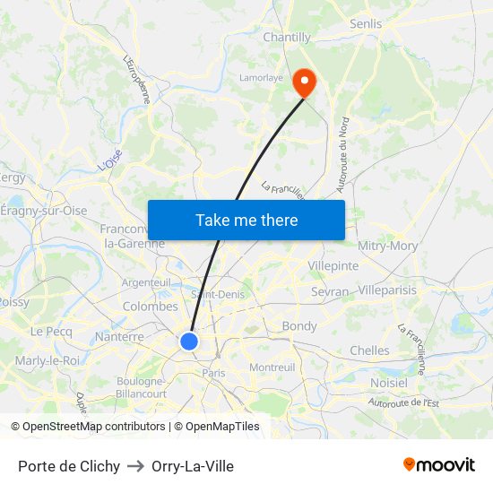 Porte de Clichy to Orry-La-Ville map