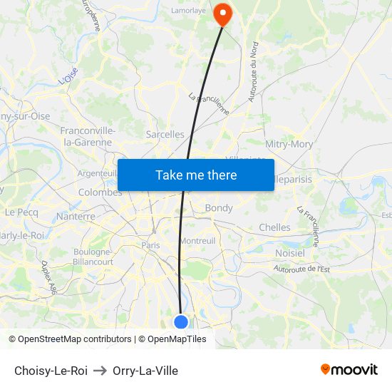 Choisy-Le-Roi to Orry-La-Ville map
