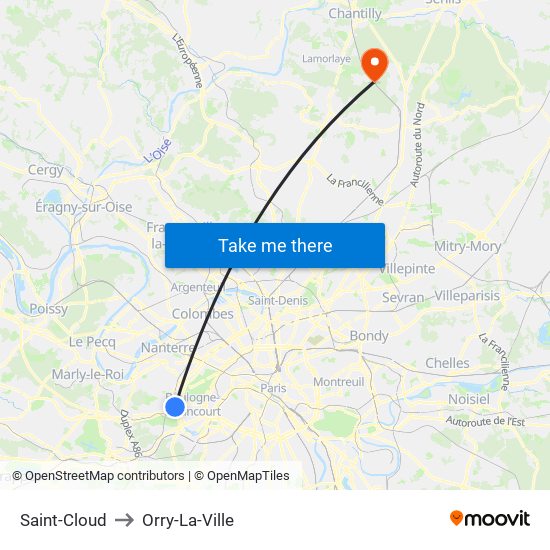 Saint-Cloud to Orry-La-Ville map