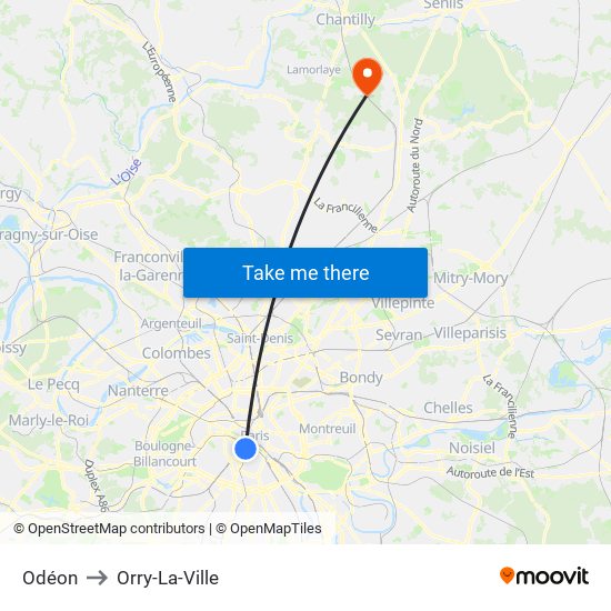 Odéon to Orry-La-Ville map