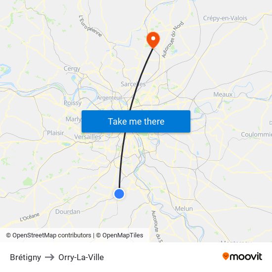 Brétigny to Orry-La-Ville map