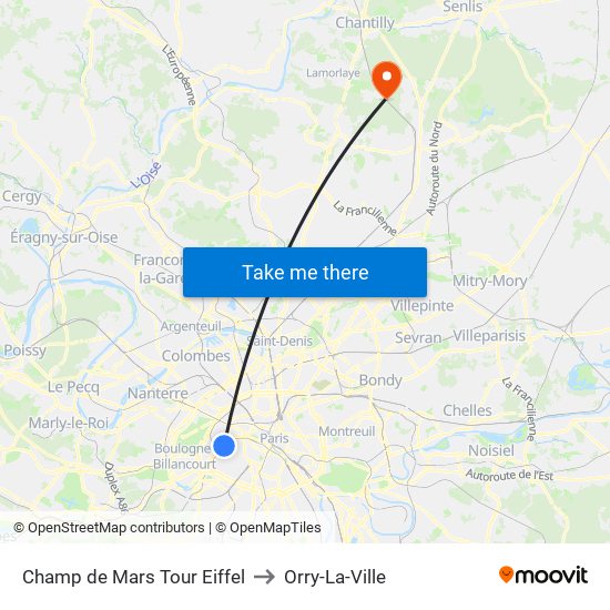 Champ de Mars Tour Eiffel to Orry-La-Ville map