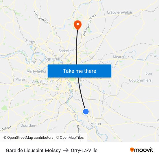 Gare de Lieusaint Moissy to Orry-La-Ville map