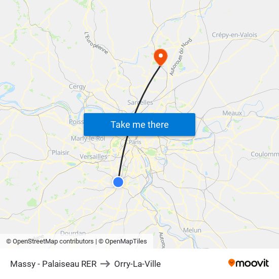 Massy - Palaiseau RER to Orry-La-Ville map