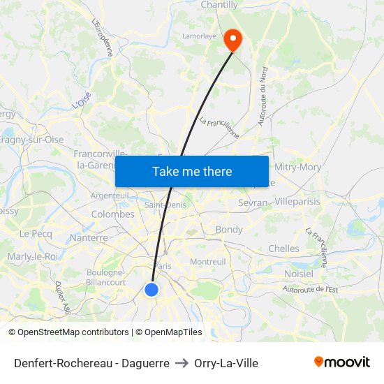 Denfert-Rochereau - Daguerre to Orry-La-Ville map