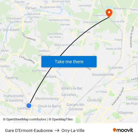 Gare D'Ermont-Eaubonne to Orry-La-Ville map