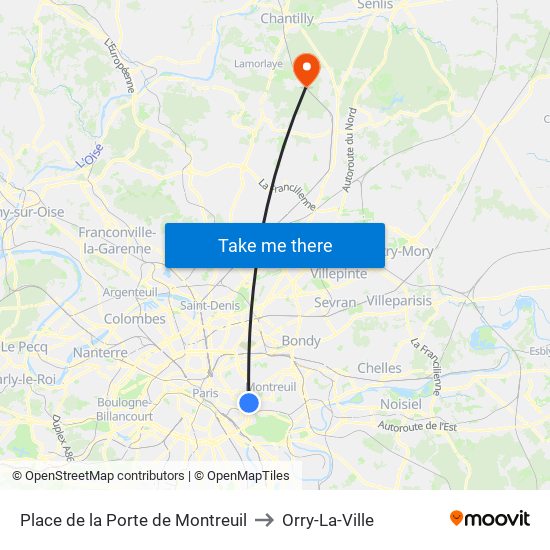 Place de la Porte de Montreuil to Orry-La-Ville map
