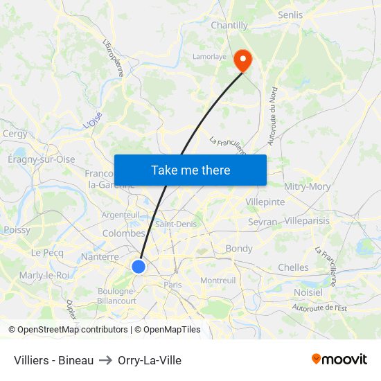 Villiers - Bineau to Orry-La-Ville map