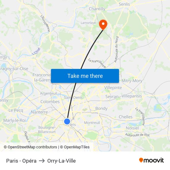 Paris - Opéra to Orry-La-Ville map