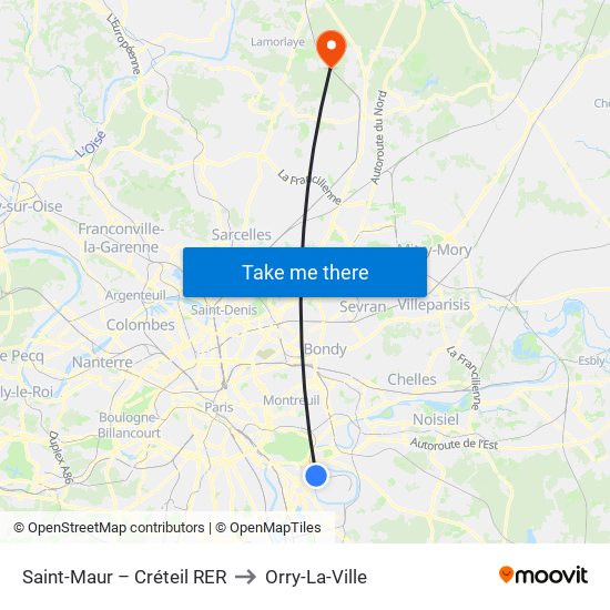 Saint-Maur – Créteil RER to Orry-La-Ville map