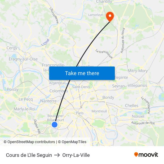 Cours de L'Ile Seguin to Orry-La-Ville map