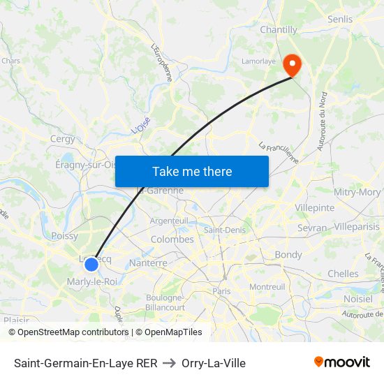 Saint-Germain-En-Laye RER to Orry-La-Ville map