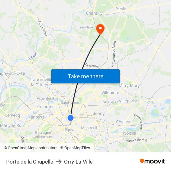 Porte de la Chapelle to Orry-La-Ville map