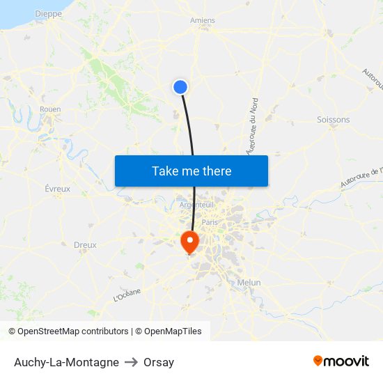 Auchy-La-Montagne to Orsay map