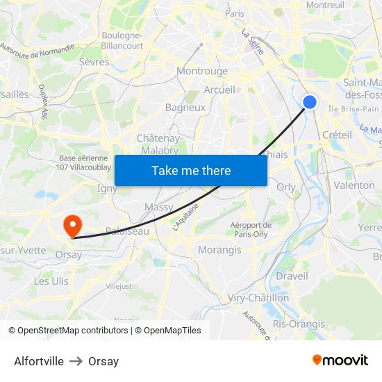 Alfortville to Orsay map