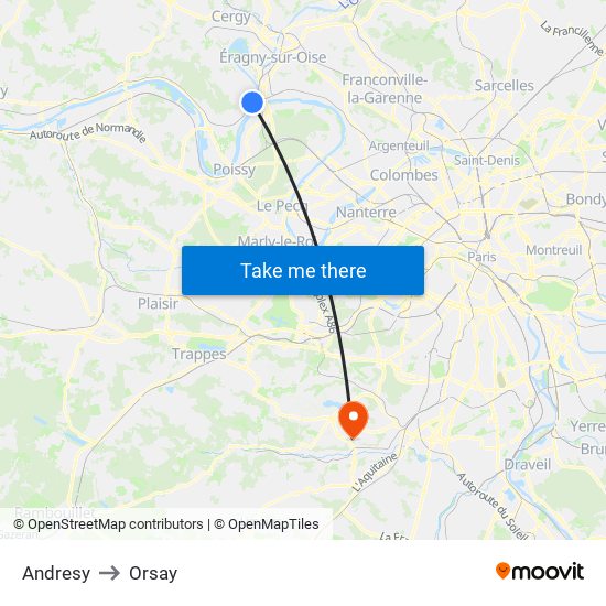 Andresy to Orsay map