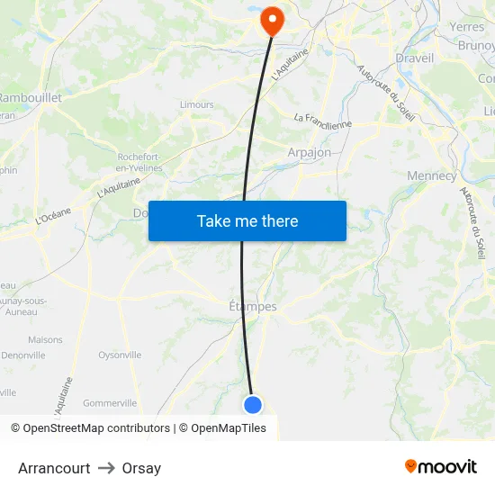 Arrancourt to Orsay map