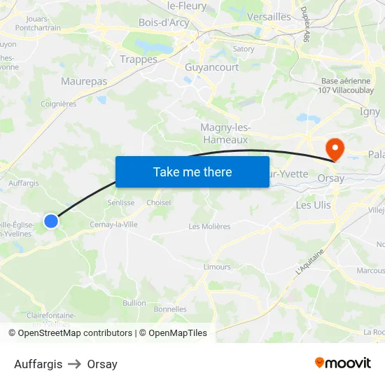 Auffargis to Orsay map