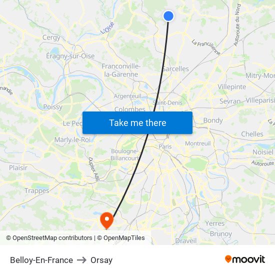 Belloy-En-France to Orsay map