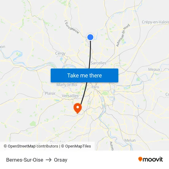 Bernes-Sur-Oise to Orsay map