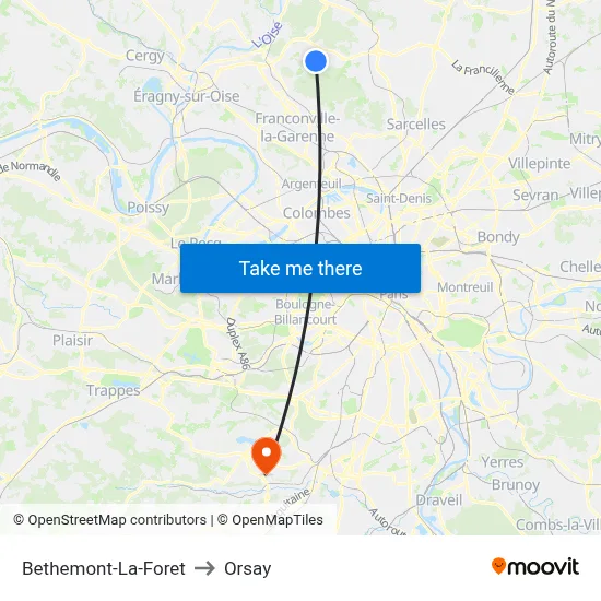 Bethemont-La-Foret to Orsay map