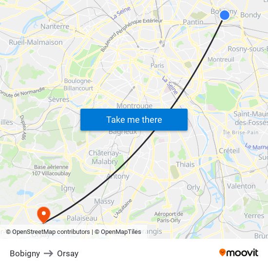 Bobigny to Orsay map