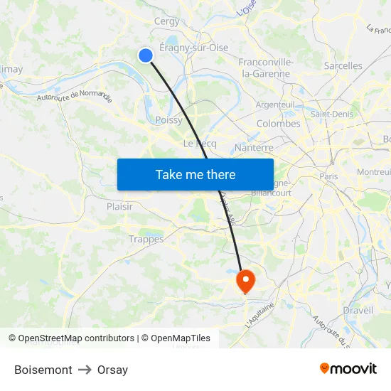 Boisemont to Orsay map