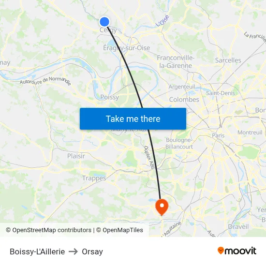 Boissy-L'Aillerie to Orsay map