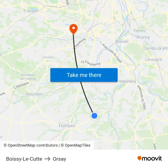 Boissy-Le-Cutte to Orsay map