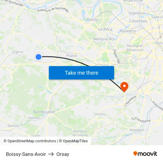 Boissy-Sans-Avoir to Orsay map